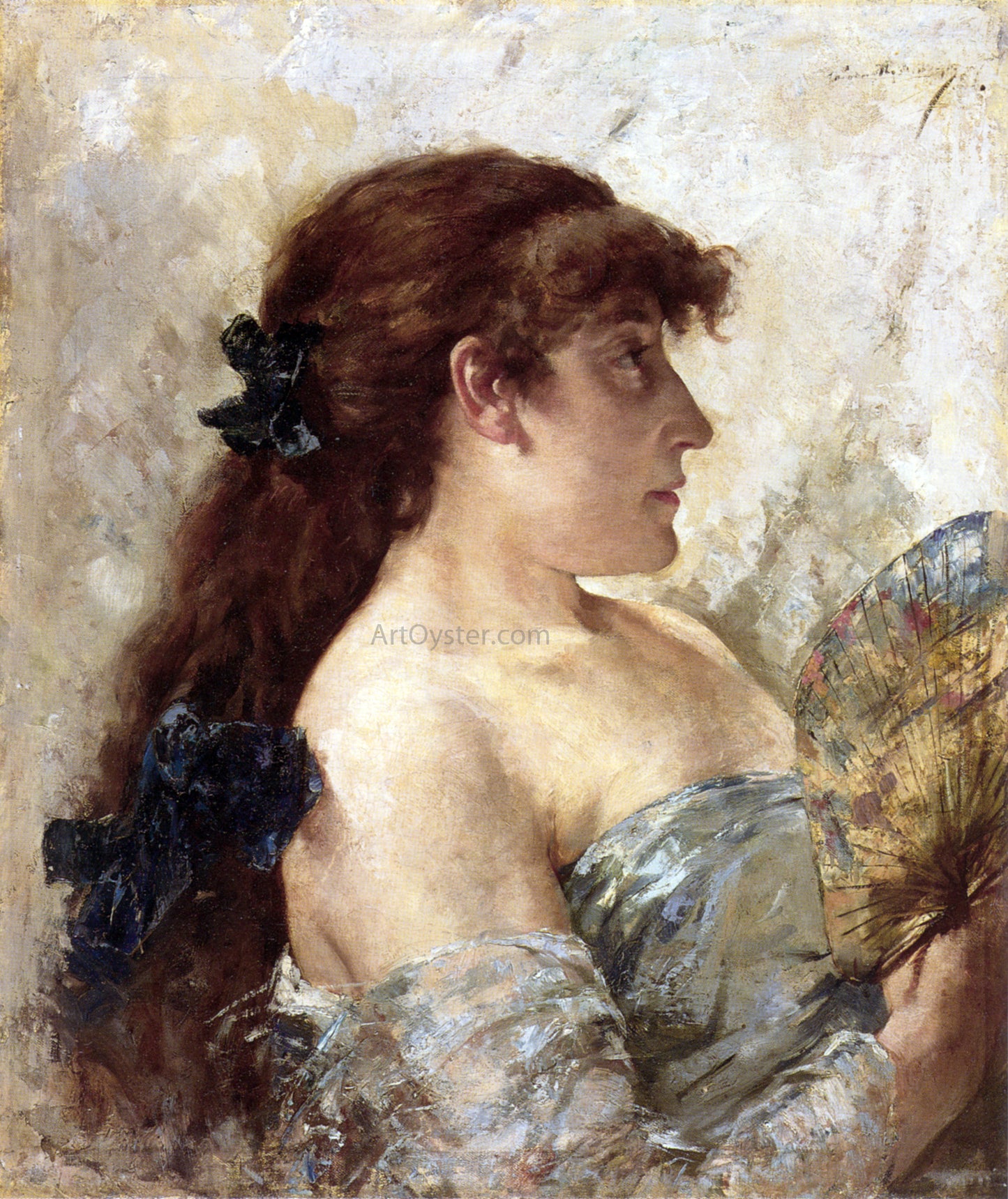 Theo Van Rysselberghe Portrait of a Lady with a Fan - Hand Painted Oil Painting