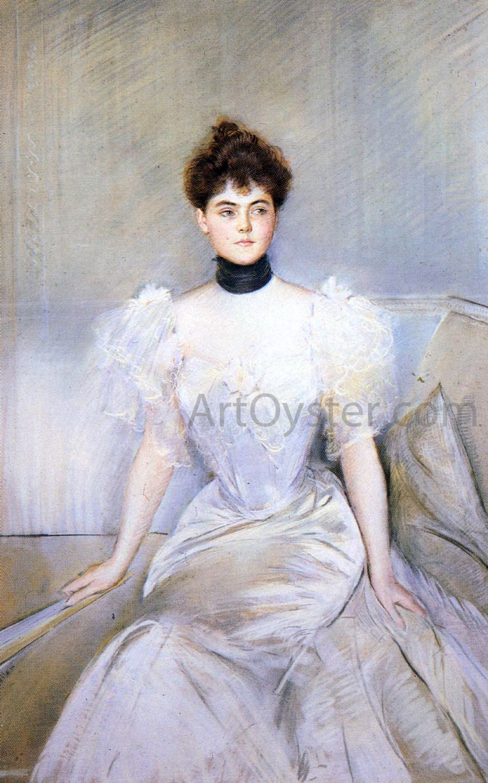  Paul Cesar Helleu Portrait of a Lady With A Fan - Hand Painted Oil Painting
