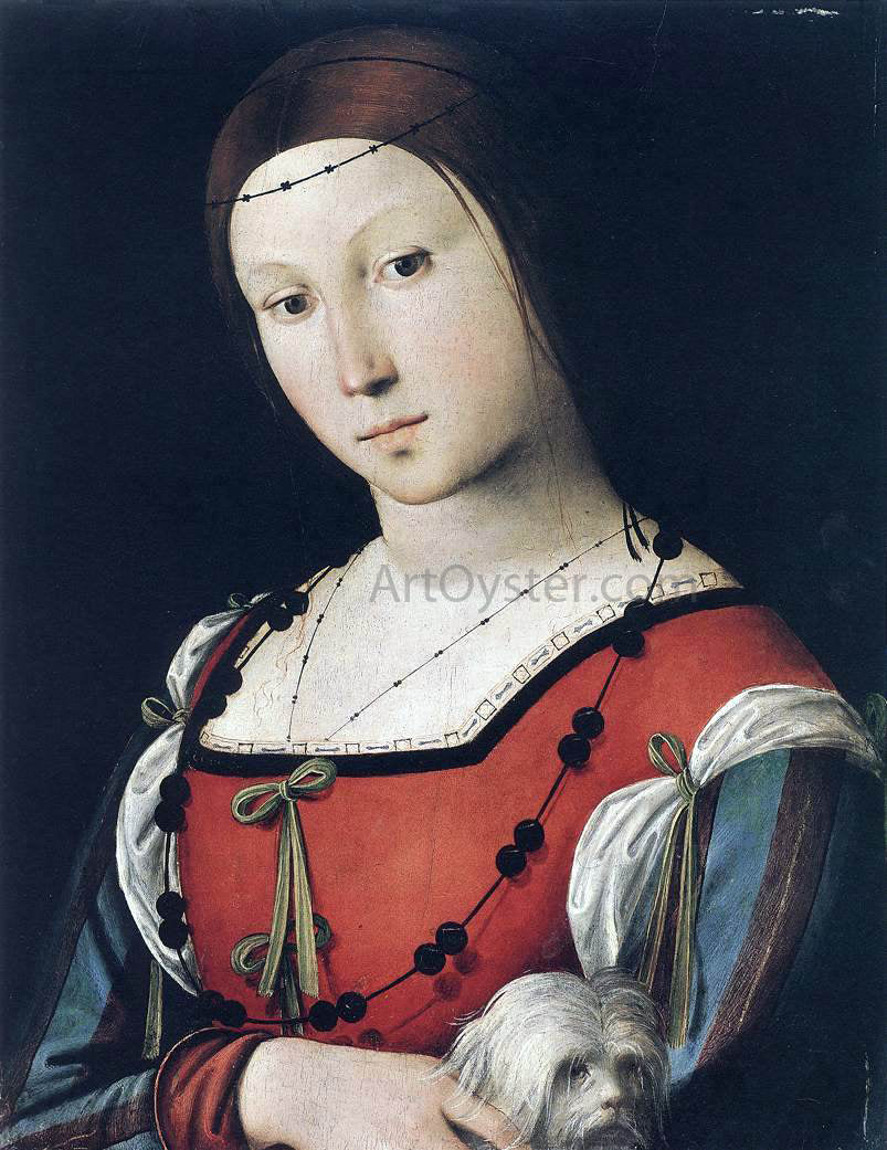  The Elder Lorenzo Costa Portrait of a Lady with a Lap-Dog - Hand Painted Oil Painting