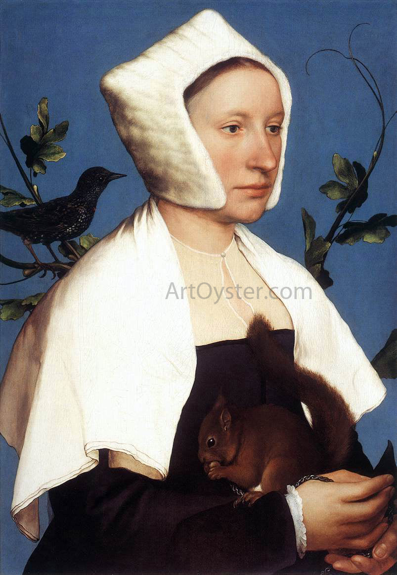 The Younger Hans Holbein Portrait of a Lady with a Squirrel and a Starling - Hand Painted Oil Painting