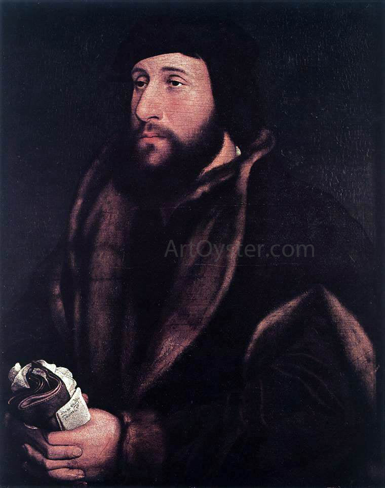 The Younger Hans Holbein Portrait of a Man Holding Gloves and Letter - Hand Painted Oil Painting