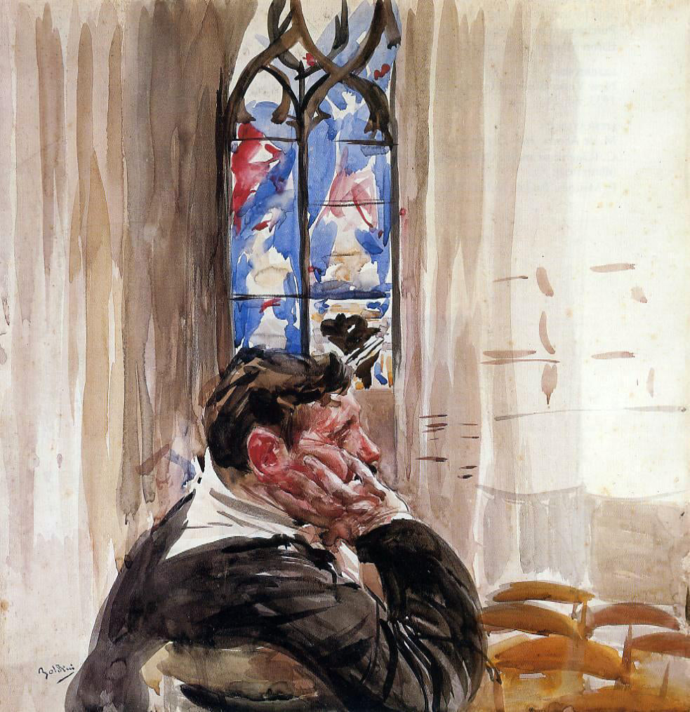 Giovanni Boldini Portrait of a Man in Church - Hand Painted Oil Painting