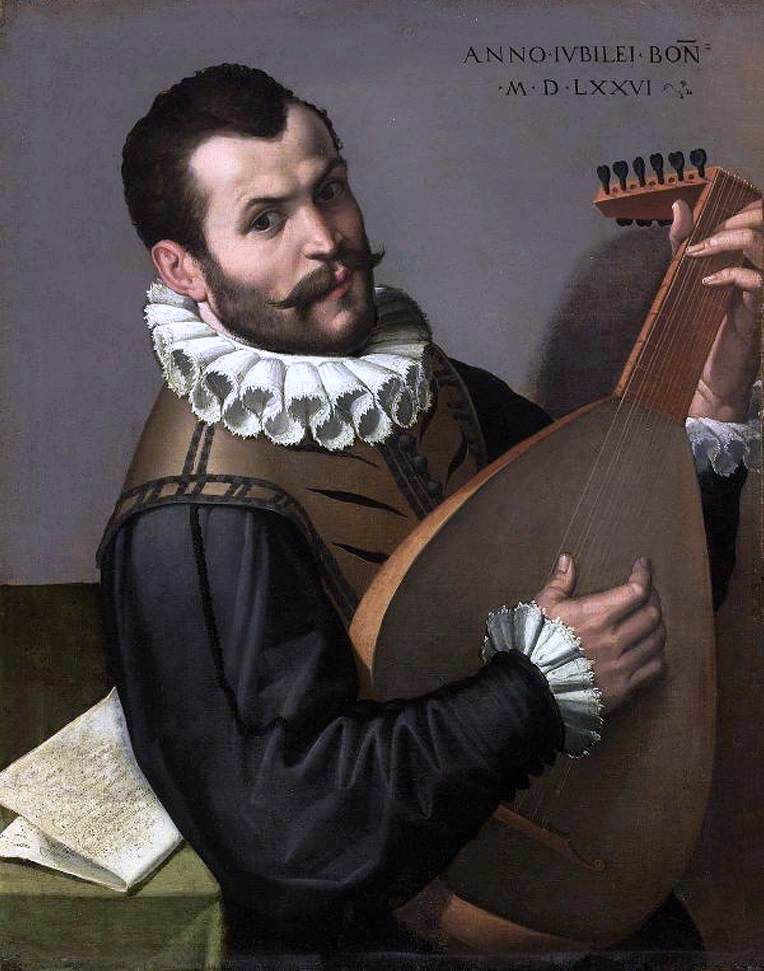 Bartolomeo Passerotti Portrait of a Man Playing a Lute - Hand Painted Oil Painting