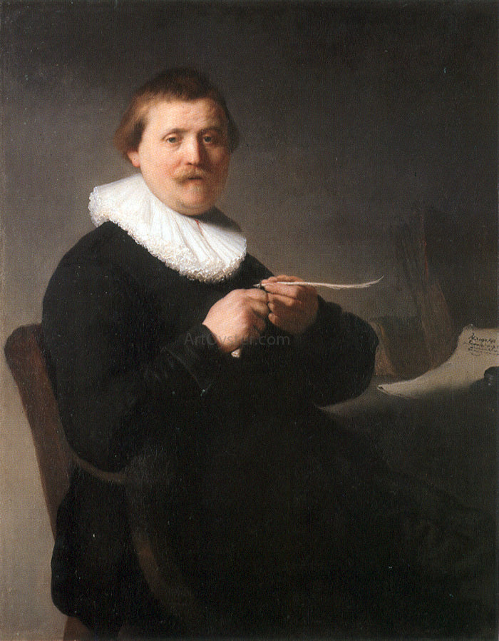Rembrandt Van Rijn Portrait of a Man Sharpening a Pen - Hand Painted Oil Painting