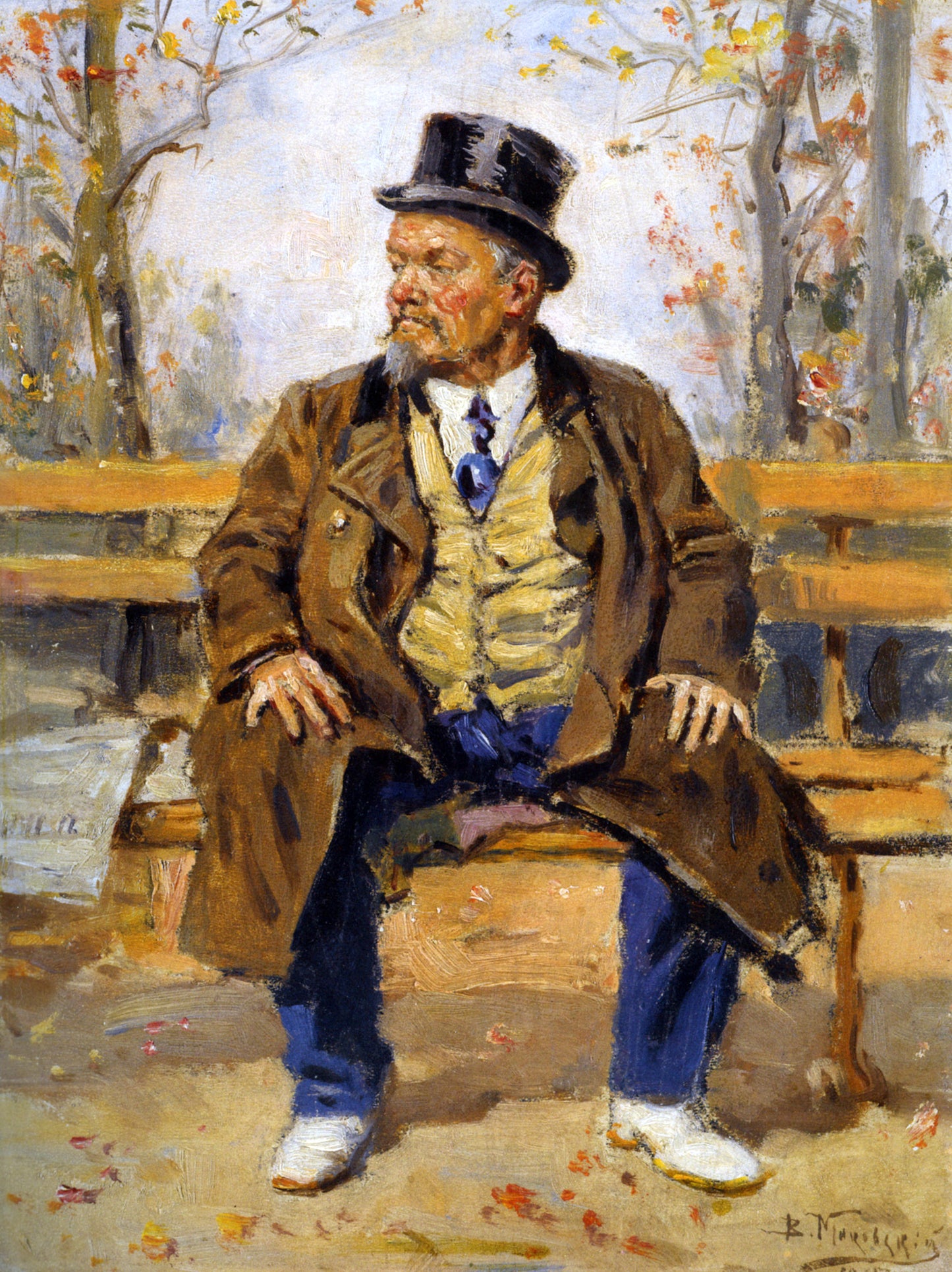 Vladimir Egorovich Makovsky A Portrait of a Man Sitting on a Park Bench - Hand Painted Oil Painting