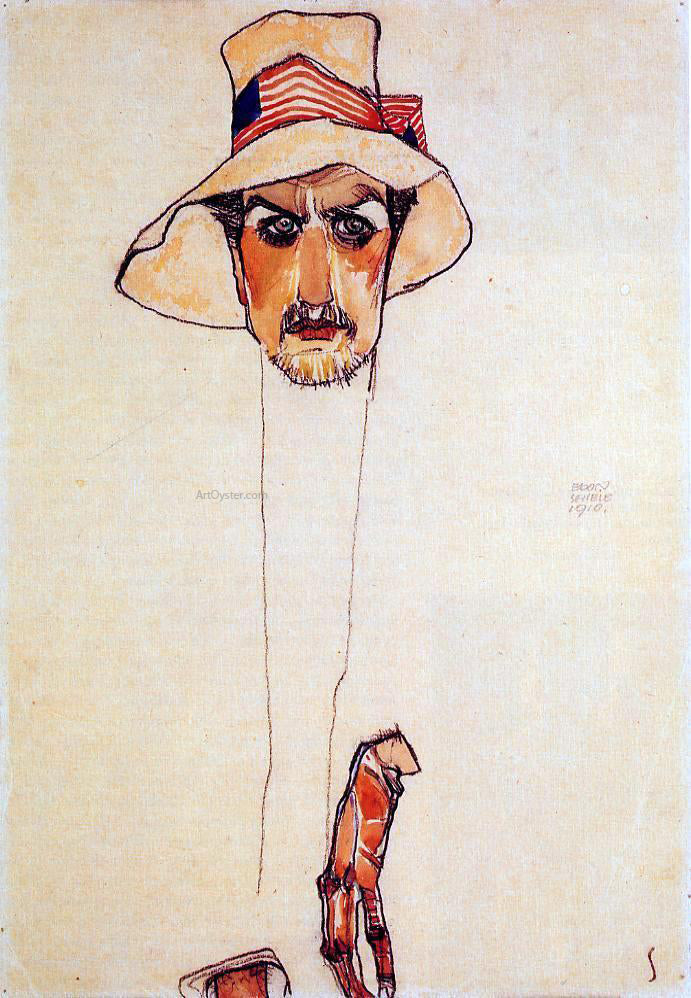Egon Schiele Portrait of a Man with a Floppy Hat (also known as Portrait of Erwin Dominilk Osen) - Hand Painted Oil Painting