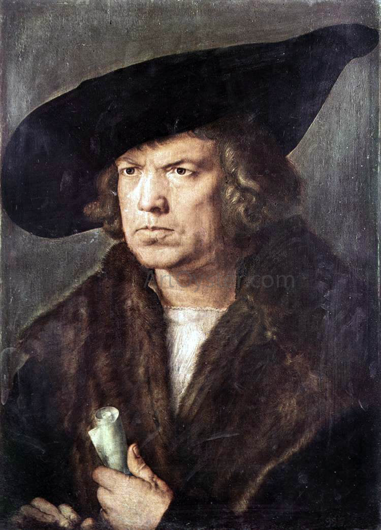 Albrecht Durer Portrait of a Man with Baret and Scroll - Hand Painted Oil Painting