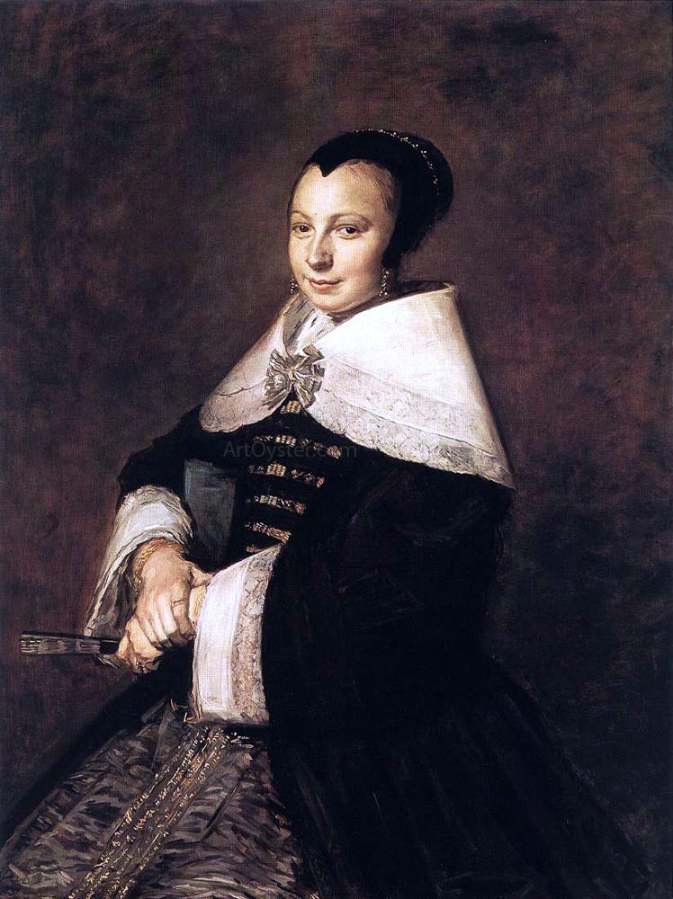 Frans Hals Portrait of a Seated Woman Holding a Fan - Hand Painted Oil Painting