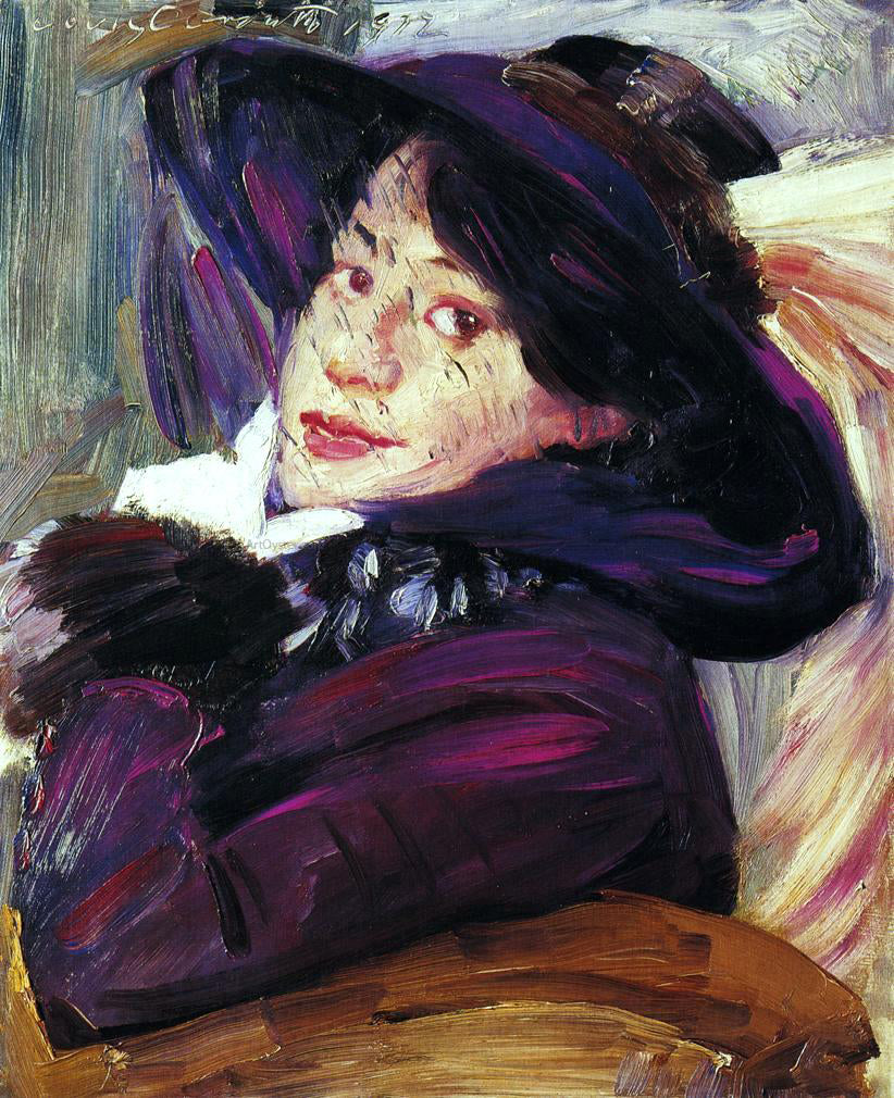 Lovis Corinth Portrait of a Woman in a Purple Hat - Hand Painted Oil Painting