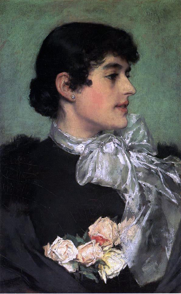 Charles Frederic Ulrich Portrait of a Woman in a Purple Hat - Hand Painted Oil Painting