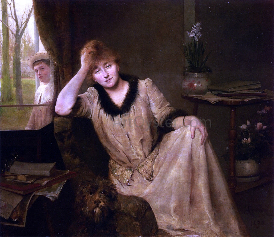Henri Rondel Portrait of a Woman in an Elegant Interior - Hand Painted Oil Painting