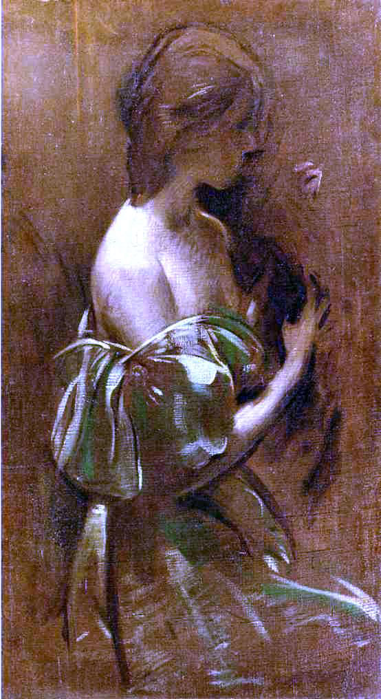 John White Alexander Portrait of a Woman in an Off-the-Shoulder Gown - Hand Painted Oil Painting