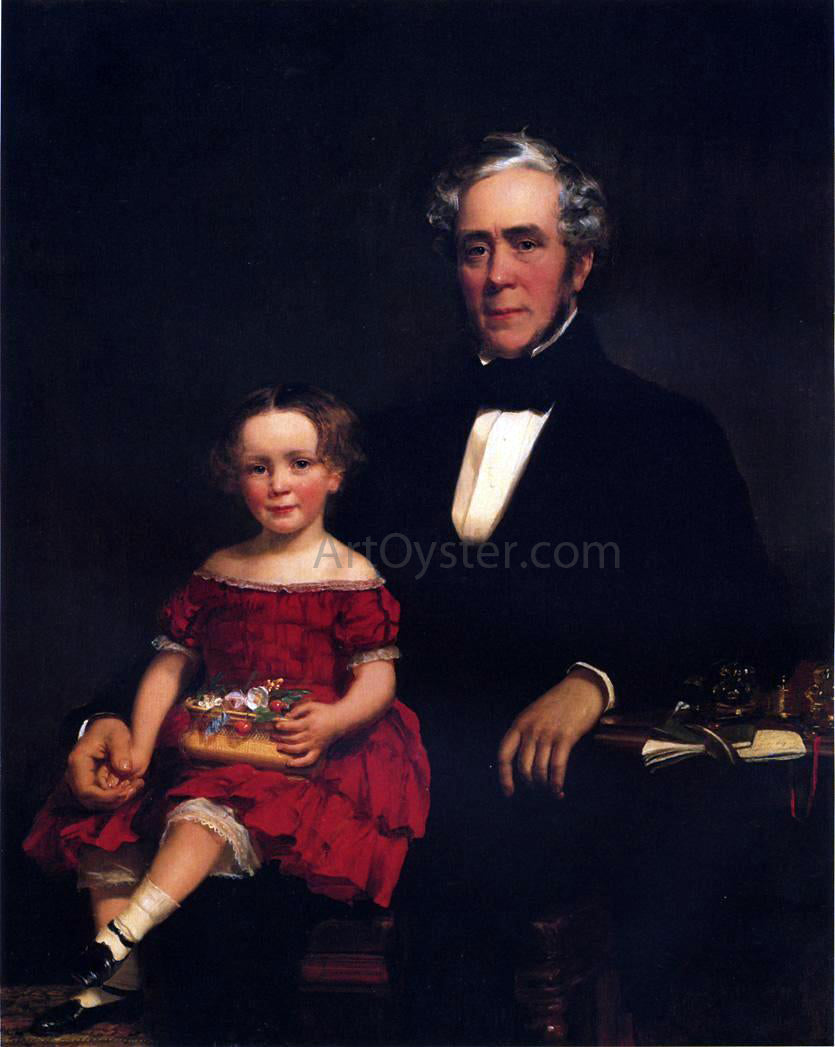 William Harrison Scarborough Portrait of a Young Girl and Older Man - Hand Painted Oil Painting