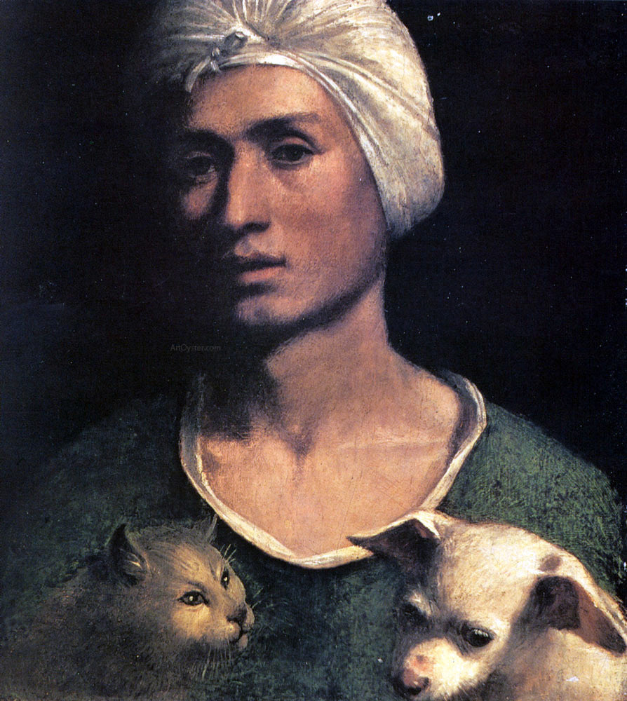  Dosso Dossi Portrait of a Young Man with a Dog and a Cat - Hand Painted Oil Painting