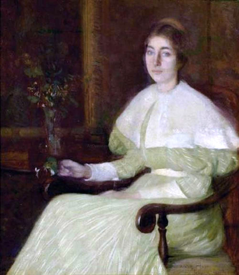 William Howard Hart Portrait of Adeline Pond Adams Seated in an Interior - Hand Painted Oil Painting