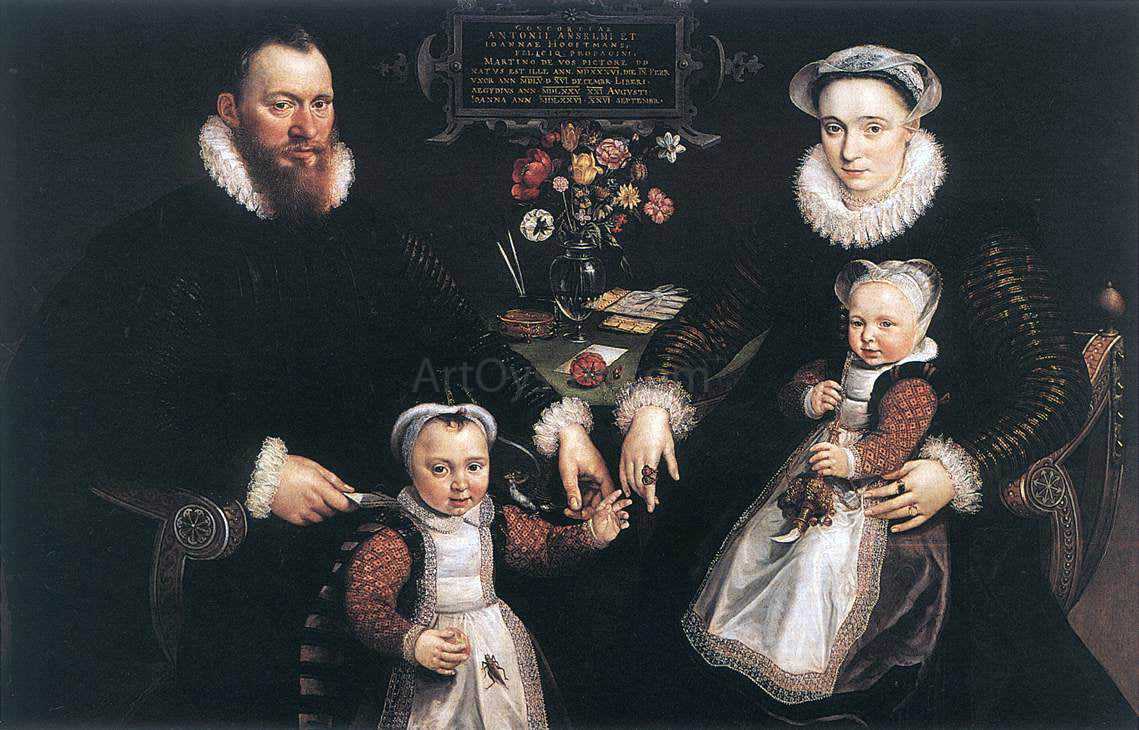 Marten De Vos Portrait of Antonius Anselmus, His Wife and Their Children - Hand Painted Oil Painting