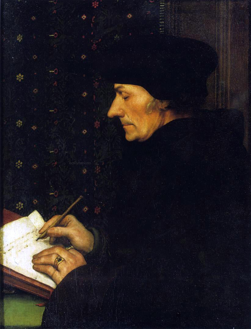 The Younger Hans Holbein Portrait of Erasmus of Rotterdam Writing - Hand Painted Oil Painting