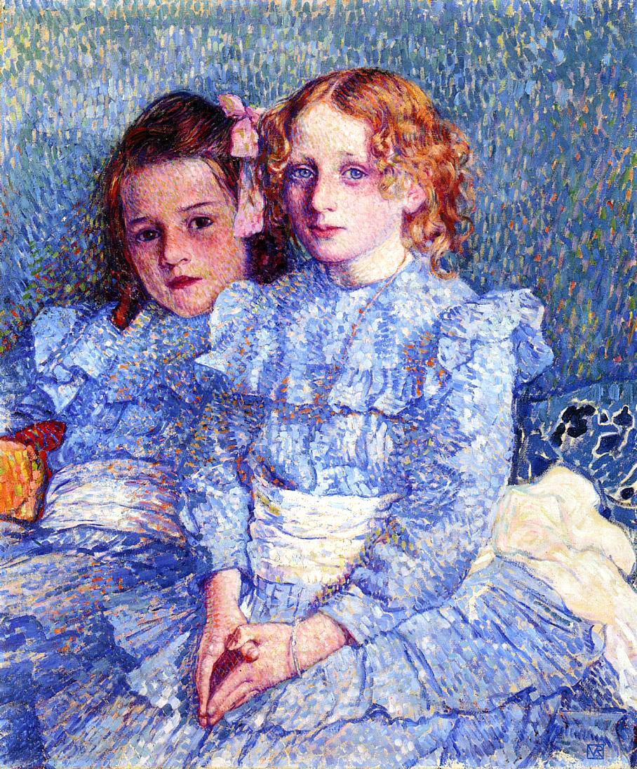 Theo Van Rysselberghe A Portrait of Helene and Michette Guinotte - Hand Painted Oil Painting