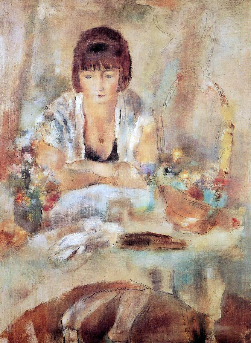 Jules Pascin Portrait of Lucy at a Table - Hand Painted Oil Painting