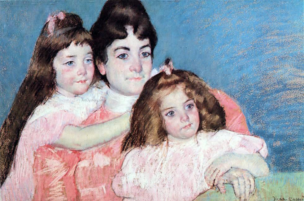 Mary Cassatt Portrait of Madame A. F. Aude and Her Two Daughters - Hand Painted Oil Painting