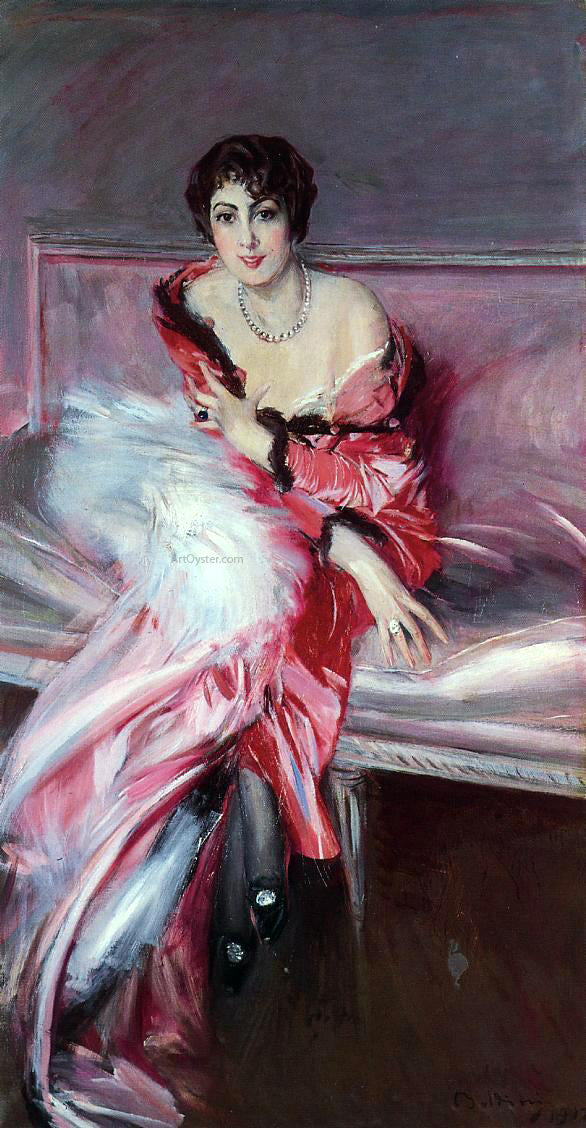 Giovanni Boldini Portrait of Madame Julliard in Red - Hand Painted Oil Painting