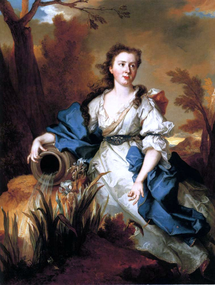 Nicolas De Largilliere Portrait of Marianne de Mahony, full-length, in a blue and white dress, as a water nymph - Hand Painted Oil Painting