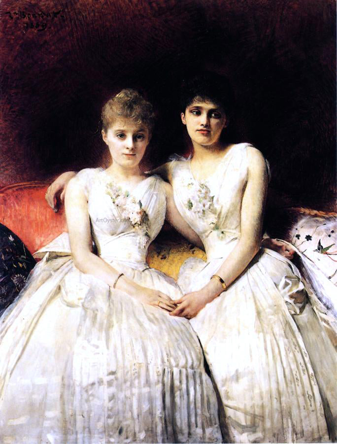 Leon Joseph Florentin Bonnat Portrait of Marthe and Therese Galoppe - Hand Painted Oil Painting