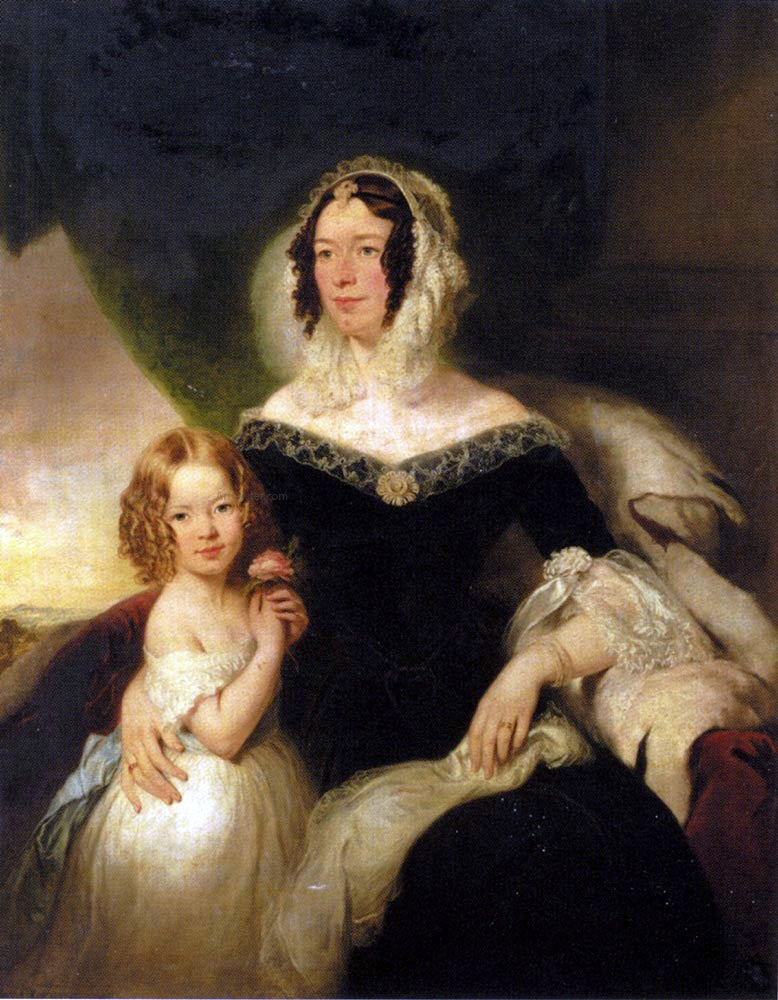 Margaret Sarah Carpenter Portrait Of Mrs. Hilton Nee Aynsworth With Her Daughter, Lydia Ellen - Hand Painted Oil Painting