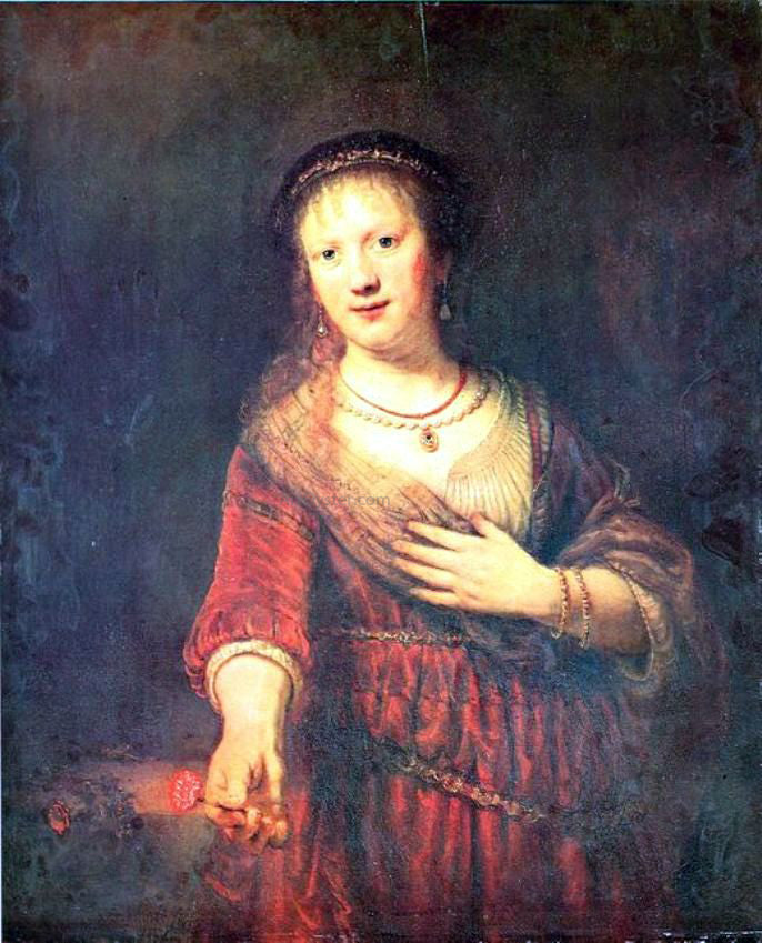 Rembrandt Van Rijn Portrait of Saskia with a Carnation - Hand Painted Oil Painting