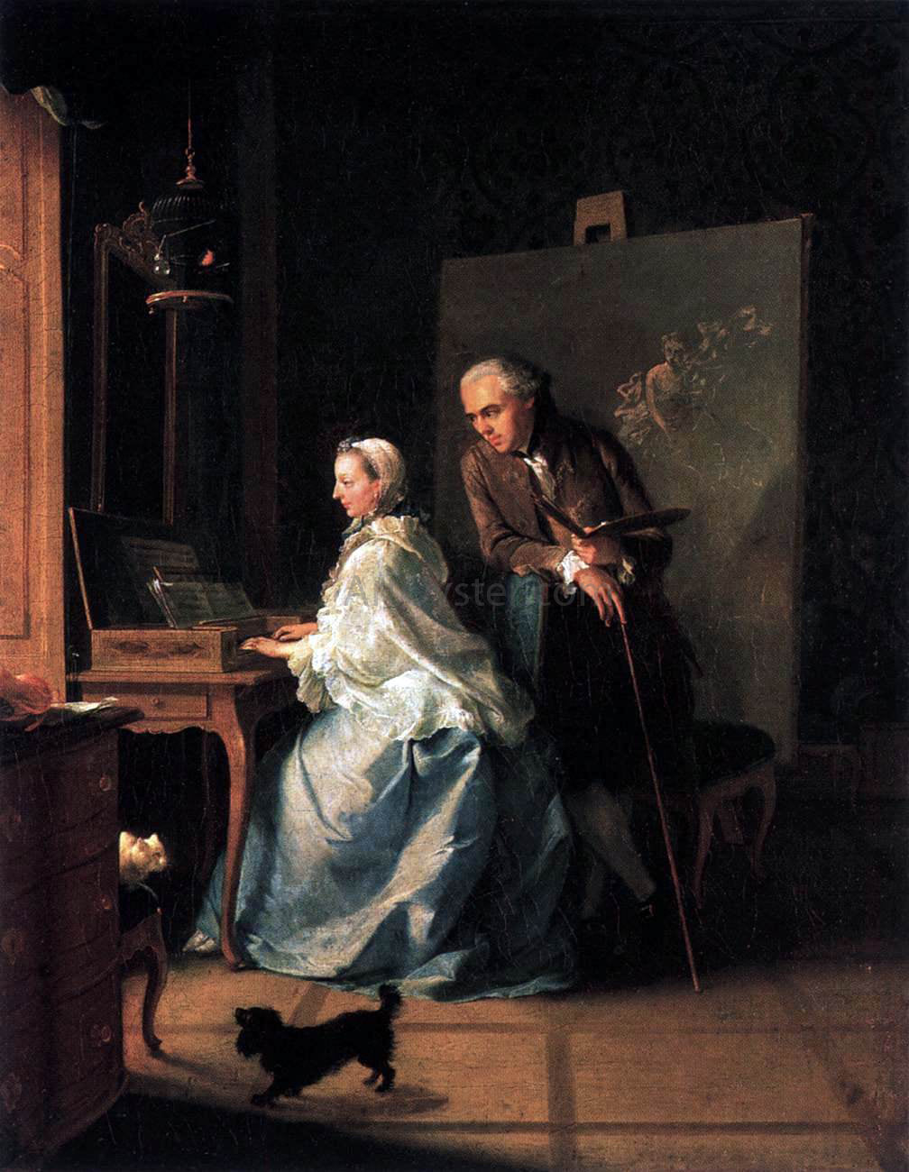 The Elder Johann Heinrich Tischbein Portrait of the Artist and His Wife at the Spinet - Hand Painted Oil Painting