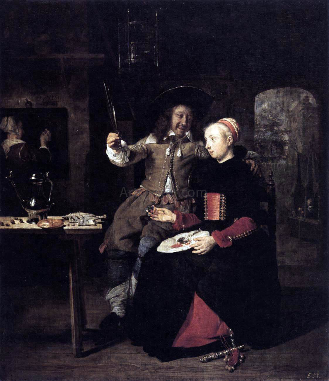 Gabriel Metsu Portrait of the Artist with His Wife Isabella de Wolff in a Tavern - Hand Painted Oil Painting