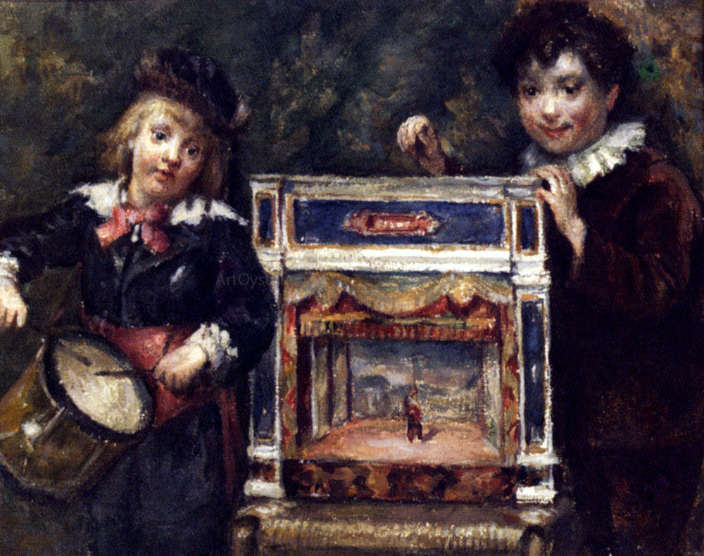 Marcellin Desboutin Portrait of The Artist's Two Sons With Their Puppet Theatre - Hand Painted Oil Painting