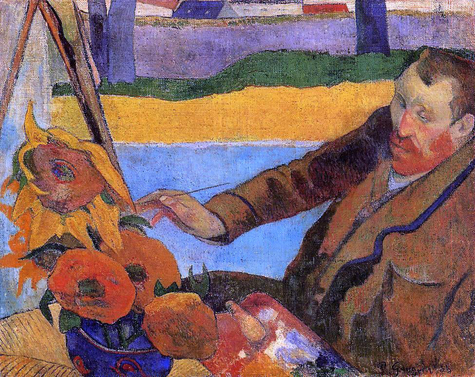  Paul Gauguin Portrait of Vincent van Gogh Painting Sunflowers (also known as Villa Rotunda by Emma Ciardi) - Hand Painted Oil Painting