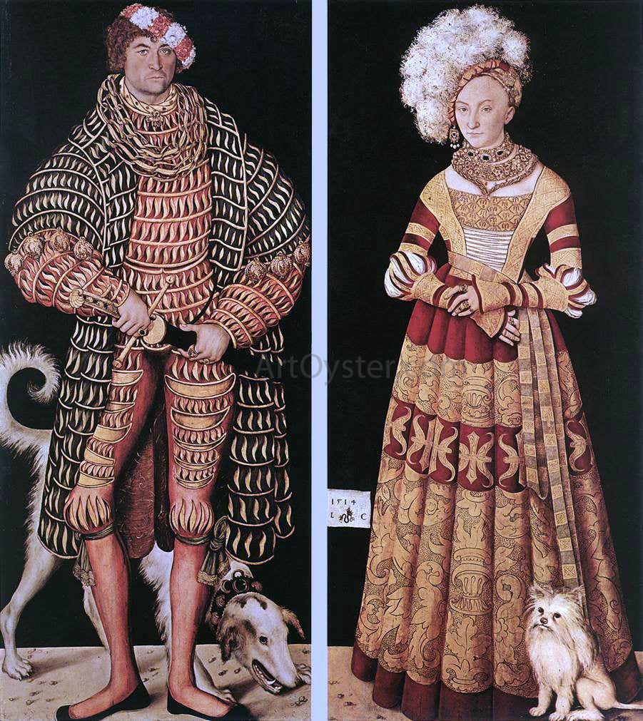 The Elder Lucas Cranach Portraits of Henry the Pious, Duke of Saxony and His Wife Katharina Von Mecklenburg - Hand Painted Oil Painting