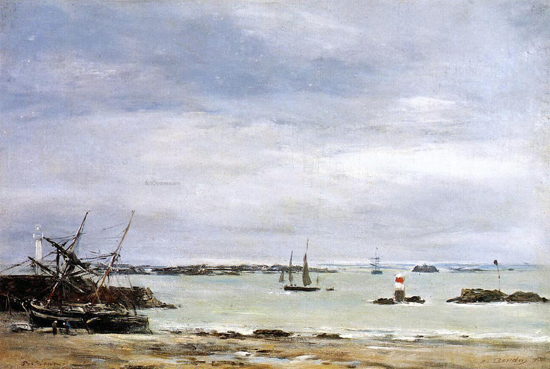 Eugene-Louis Boudin Portreiux, the Port at Low Tide - Hand Painted Oil Painting