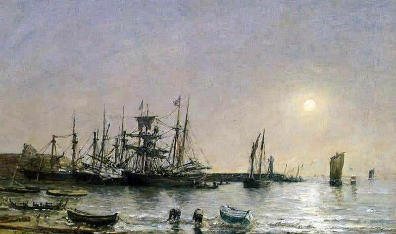 Eugene-Louis Boudin Portrieux, Boats at Anchor in Port - Hand Painted Oil Painting