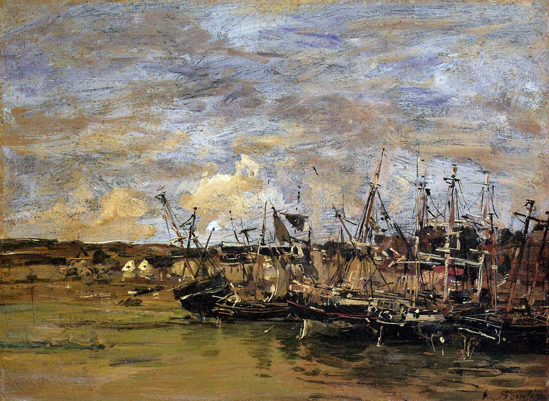 Eugene-Louis Boudin Portrieux, Fishing Boats at Low Tide - Hand Painted Oil Painting