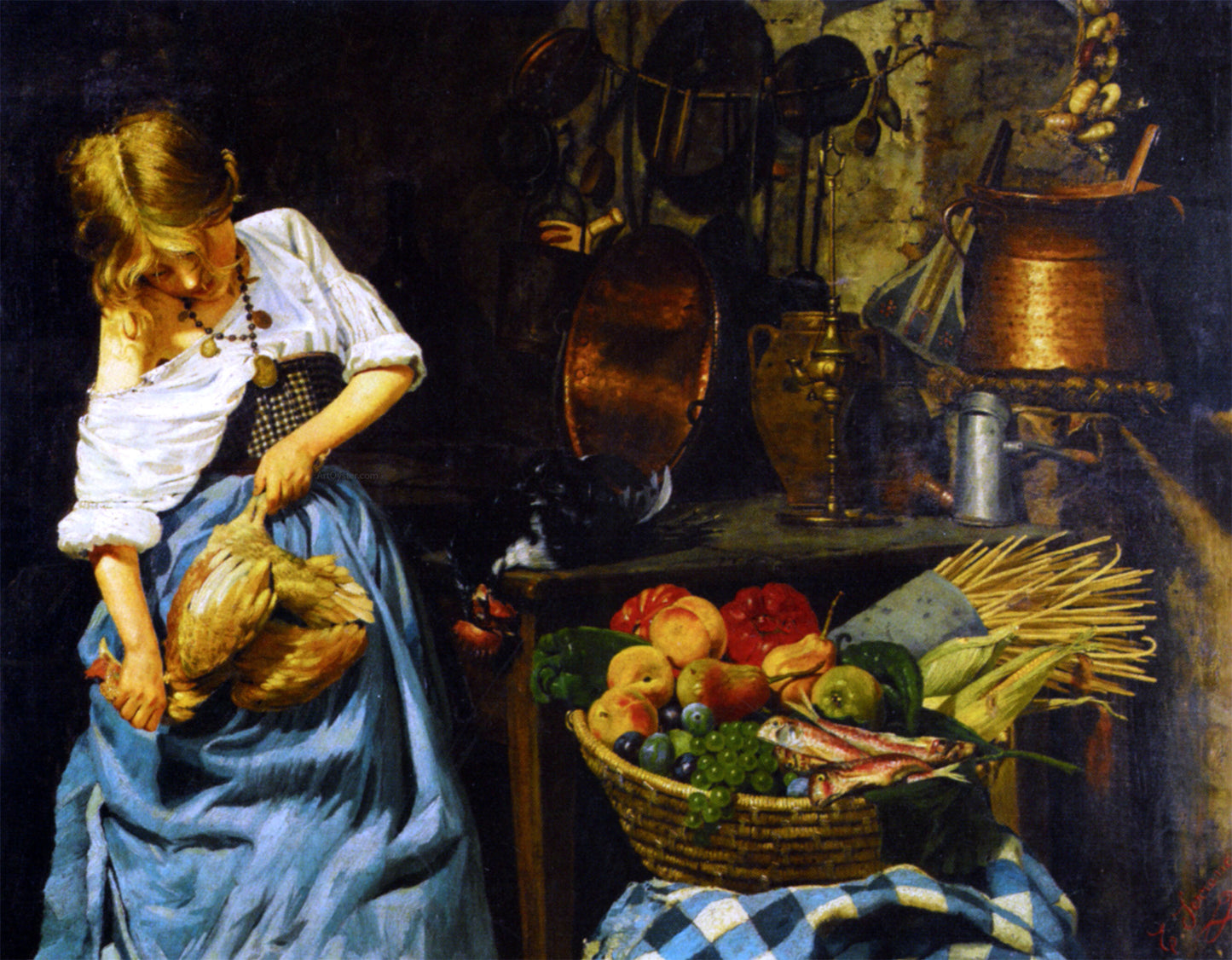 Emanuele Serrano Preparing the Meal - Hand Painted Oil Painting