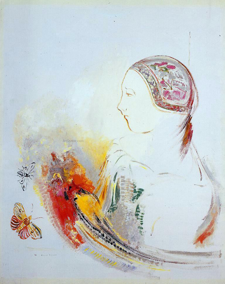 Odilon Redon Profile of a Child (also known as Profile of a Girl with Bird of Paradise) - Hand Painted Oil Painting