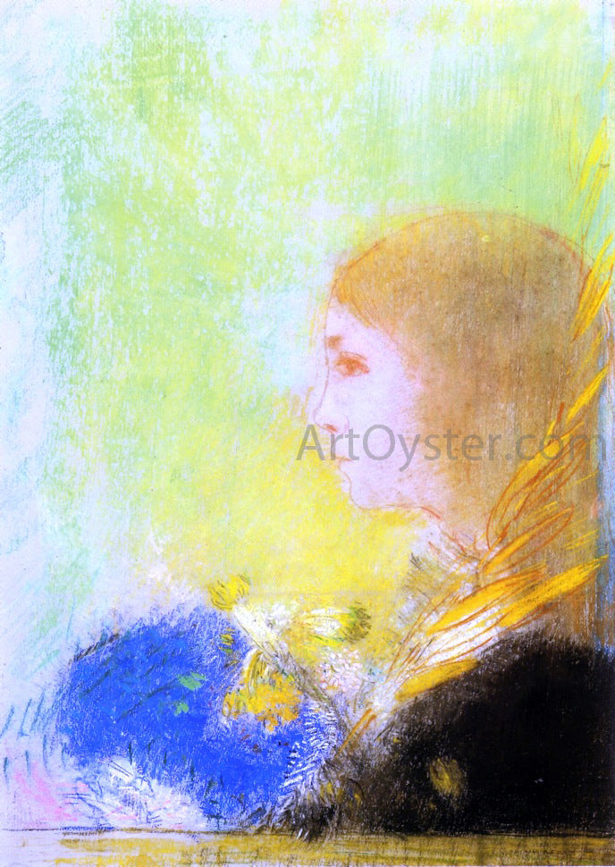Odilon Redon Profile of a Young Girl - Hand Painted Oil Painting