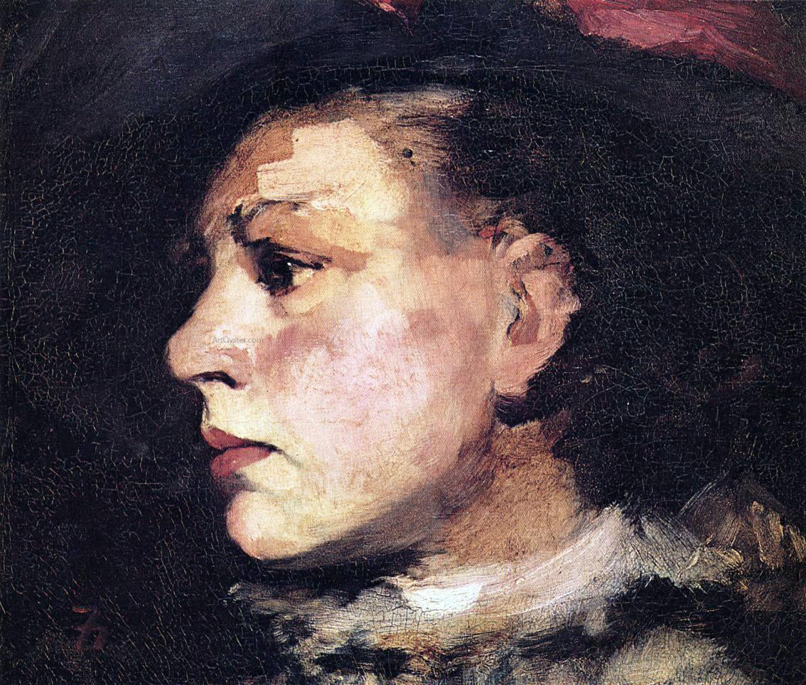 Frank Duveneck Profile of Girl with Hat - Hand Painted Oil Painting