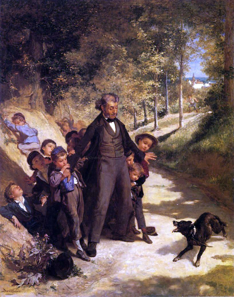 Andre Henri Dargelas Protecting the Schoolchildren - Hand Painted Oil Painting