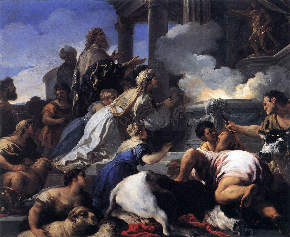 Luca Giordano Psyche's Parents Offering Sacrifice to Apollo - Hand Painted Oil Painting