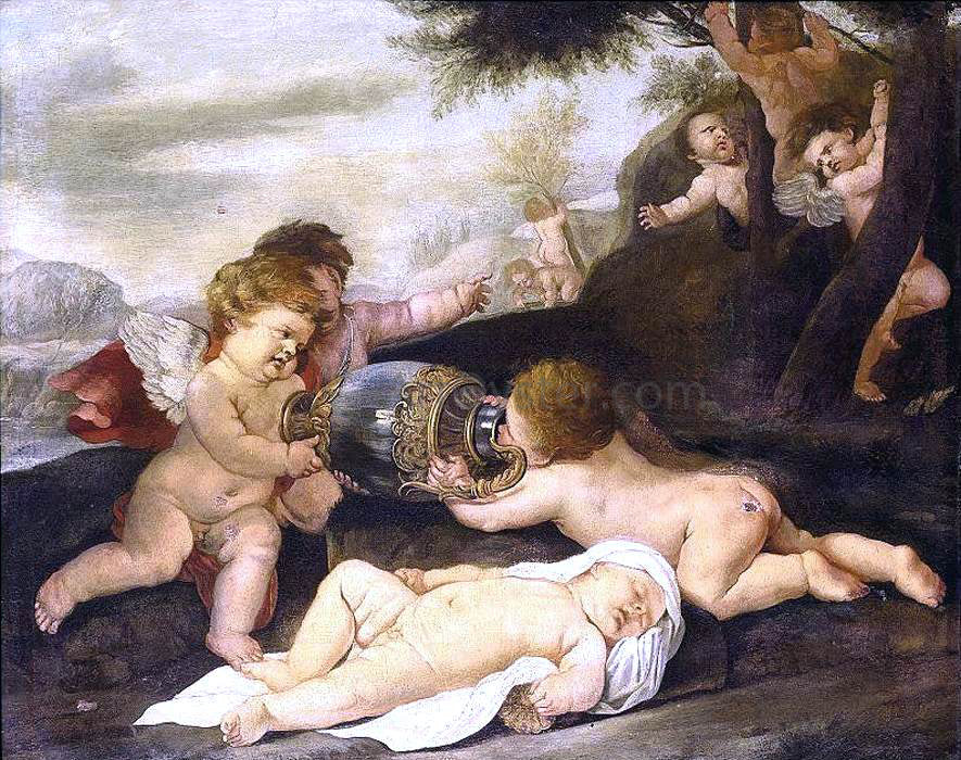 Giovanni Andrea Podesta Putti in a Landscape - Hand Painted Oil Painting