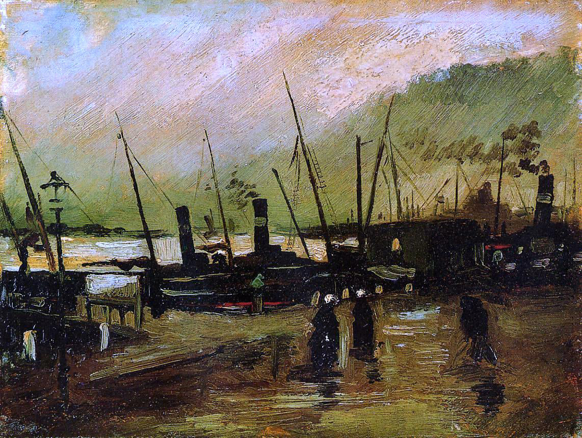 Vincent Van Gogh Quayside with Ships in Antwerp - Hand Painted Oil Painting