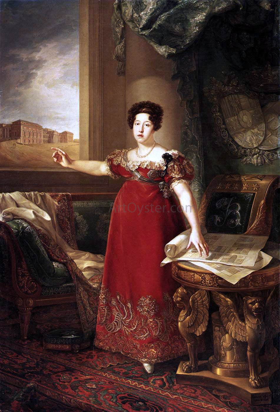 Bernardo Lopez Y Piquer Queen Maria Isabel de Braganza - Hand Painted Oil Painting