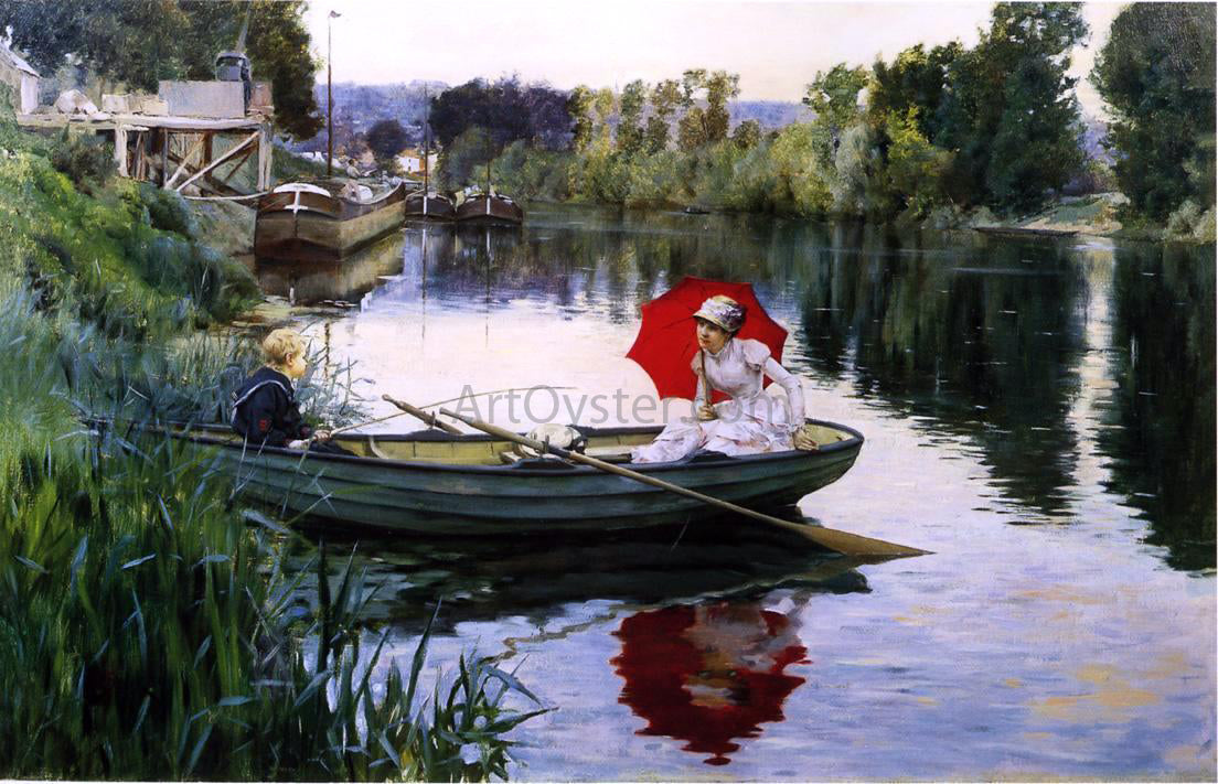 Julius LeBlanc Stewart Quiet Day on the Seine - Hand Painted Oil Painting