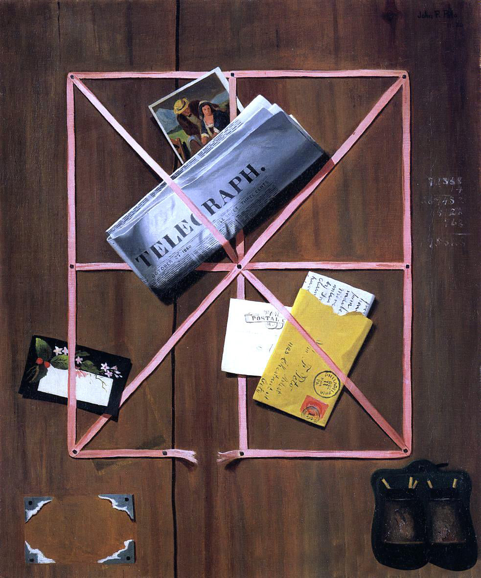 John Frederick Peto Rack Picture with Telegraph, Letter and Postcards - Hand Painted Oil Painting