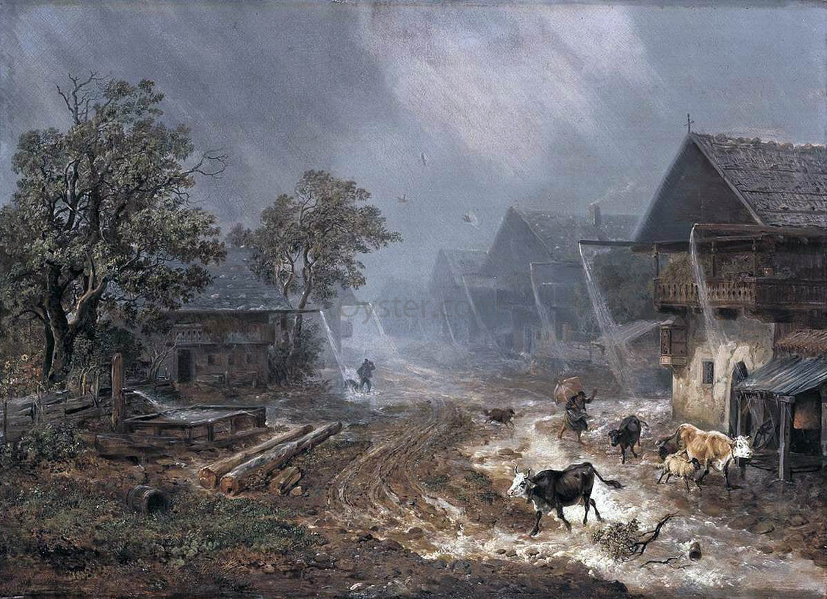 Heinrich Burkel A Rain Shower in Patenkirchen - Hand Painted Oil Painting