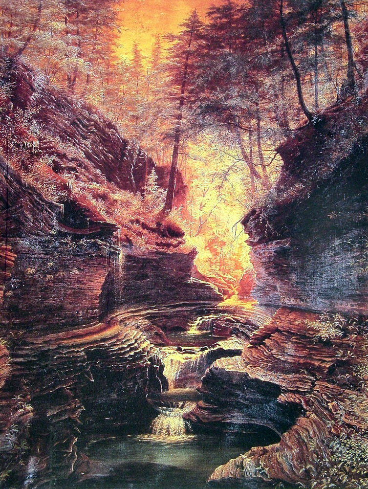 James Hope Rainbow Falls, Watkins Glen, New York - Hand Painted Oil Painting